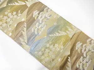 アンティーク　遠山に紅葉・樹木模様織り出し袋帯（着用可）